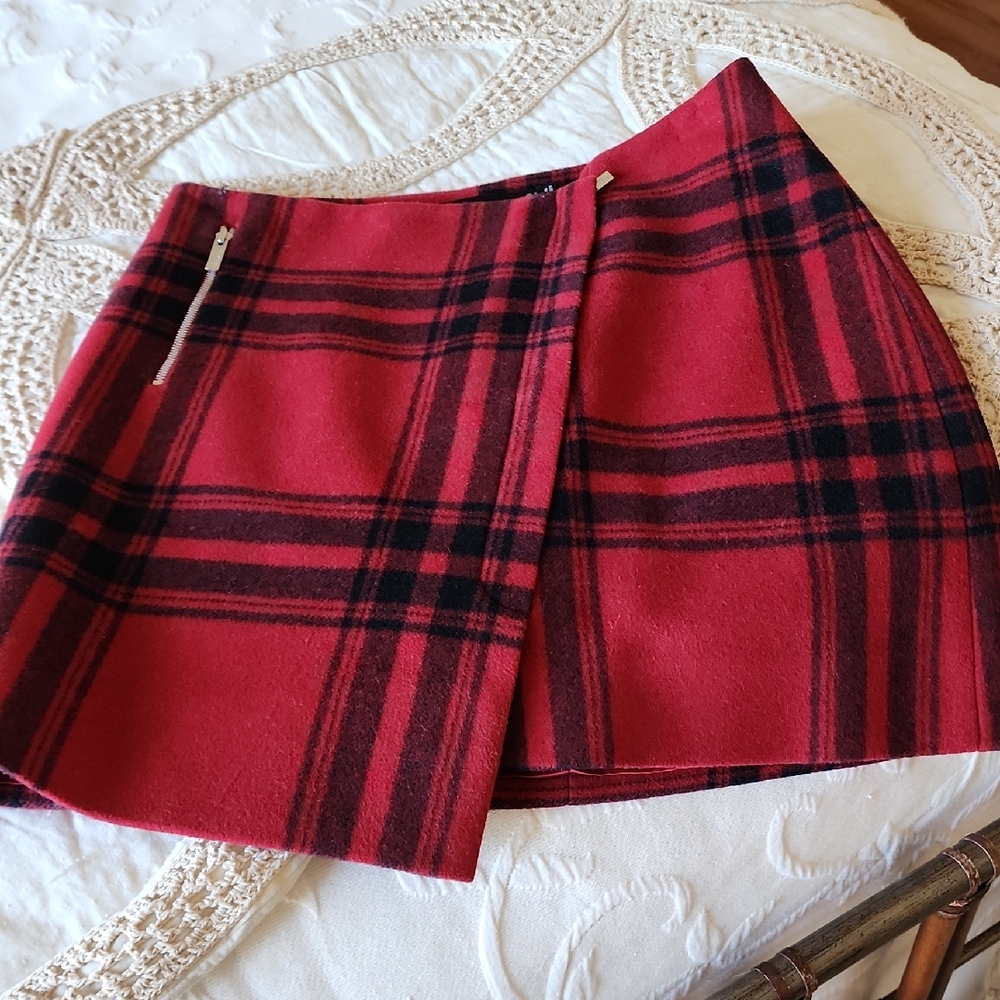 Karen Millen Red and Black Plaid Mini Skirt